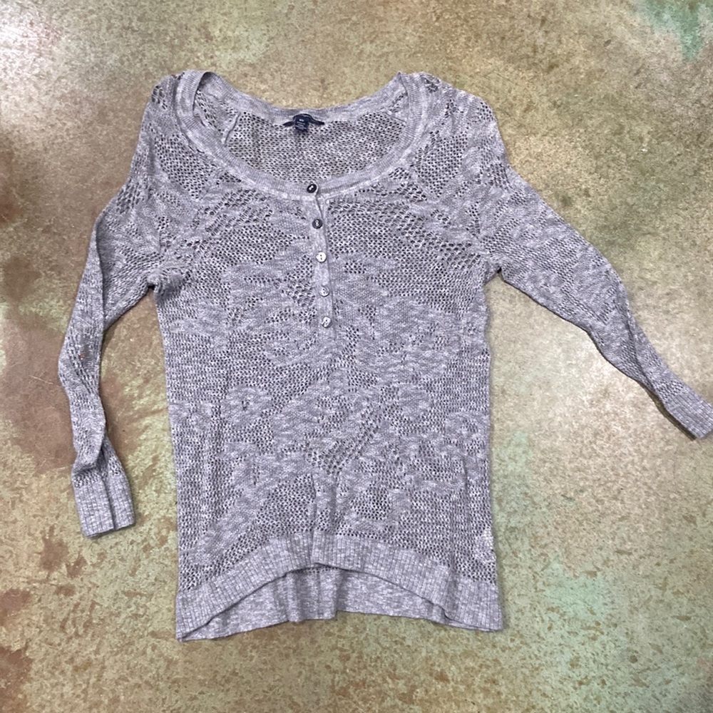 Lightweight Gray Knit Henley Top - Casual Women's Sweater